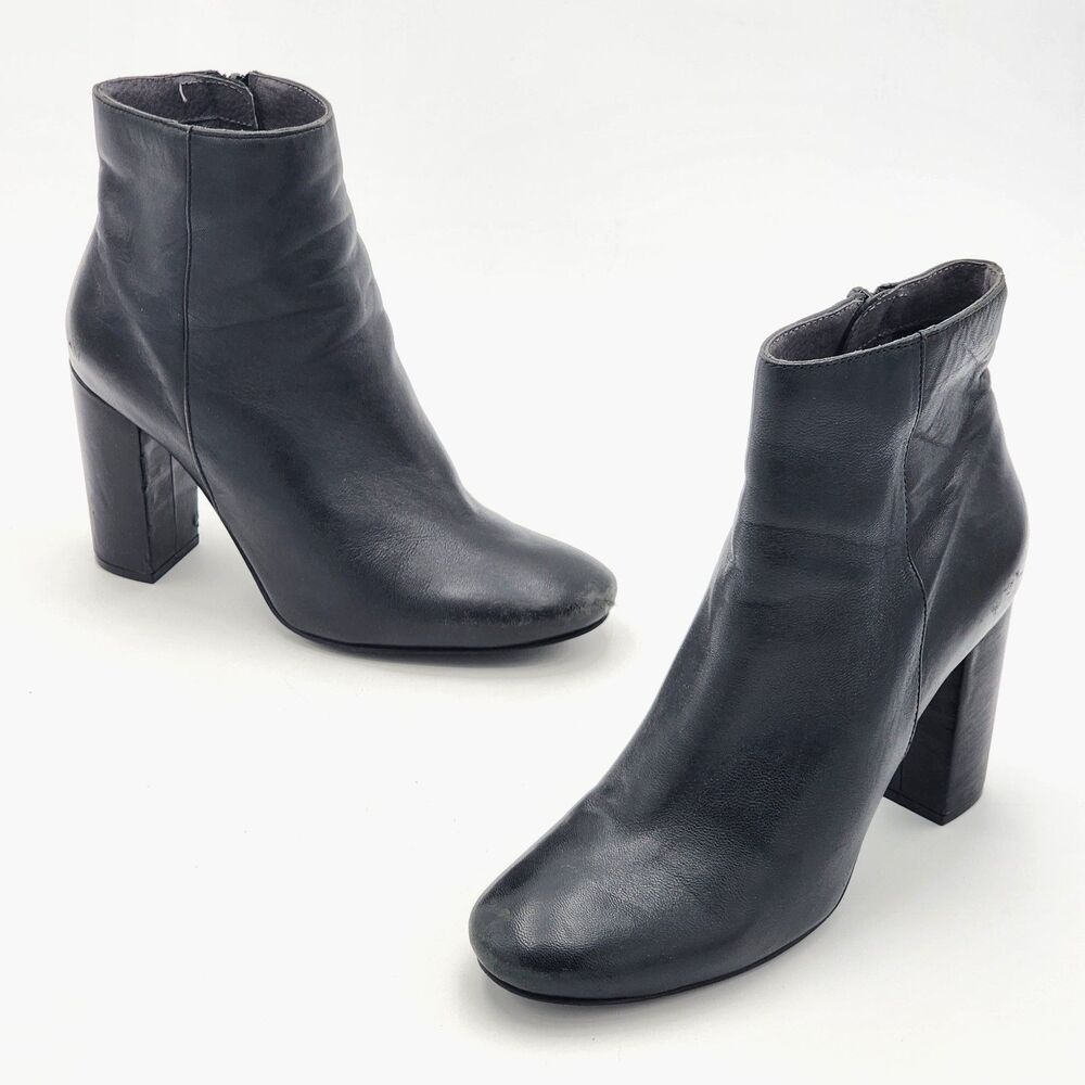 Seychelles Block Heel Leather Ankle Boot Booties Almond Toe Black Size 9